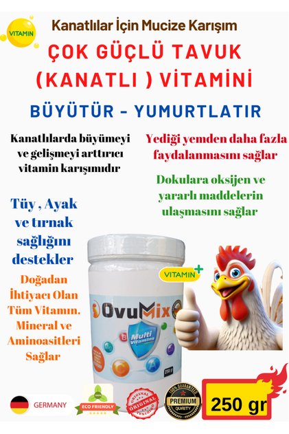 Tavuk Büyütme ve Yumurtlatma Vitamini 250 gr (Yeni Nesil Multivitamin Zengin Karışım)