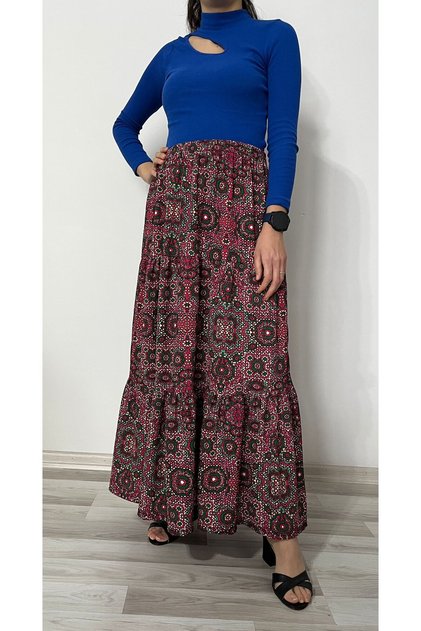 Women's Floral Print Ruffled Long Skirt