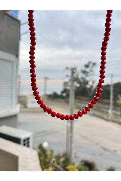 Red Color Crystal Cut Beads Necklace