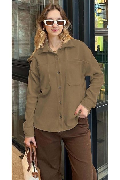 Camel Cep Detaylı Kadın Gömlek MG2241