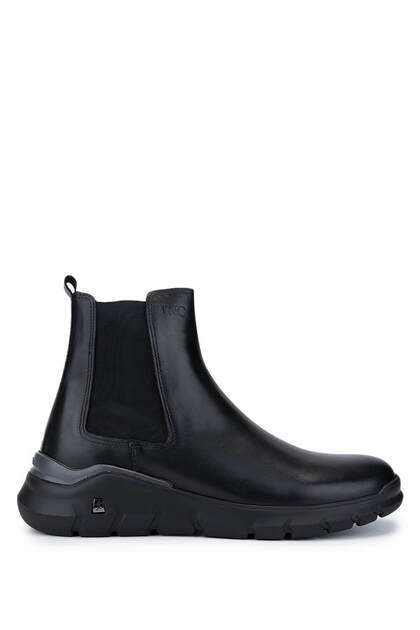 Men's Genuine Leather Black Leather Casual Boots