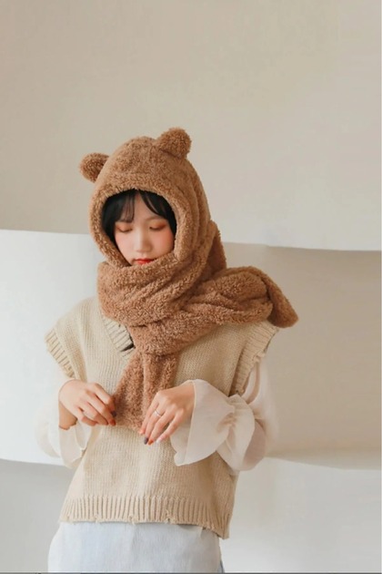 Pabtex Hooded Plush Beanie Scarf Welsoft Soft Fabric Warm