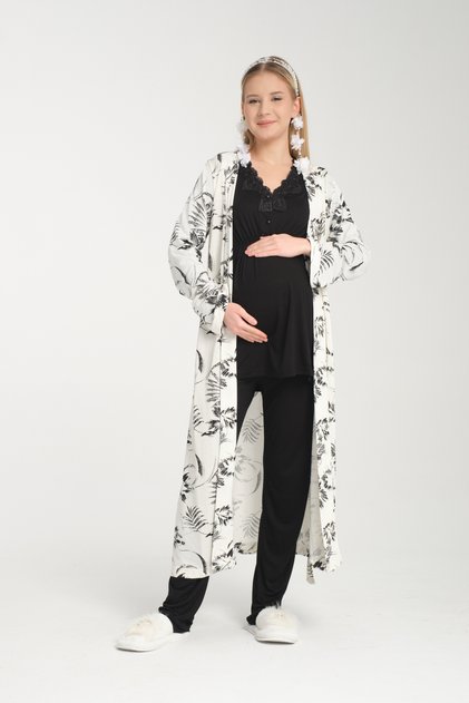 Venera Baby Maternity Pregnant 3-Piece Dressing Gown Elegant Pajamas Set