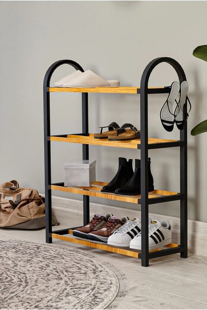 4 floors 1. Classroom 4-section organizer wooden shoe rack 12 pairs capacity shelf home decor furniture
