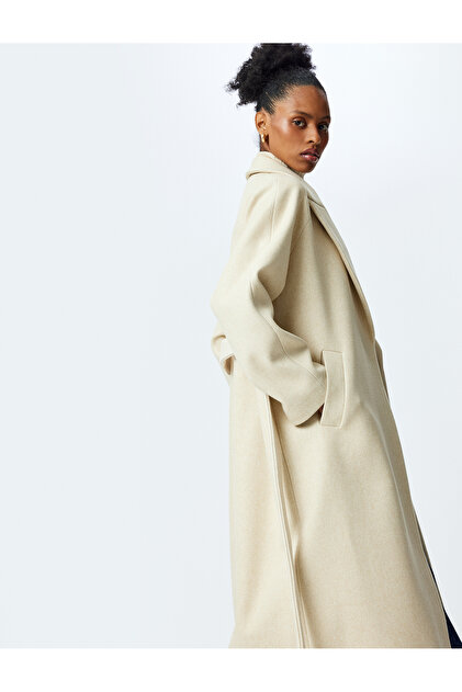 Extra Long Stitched Coat with Belt Detail Pockets