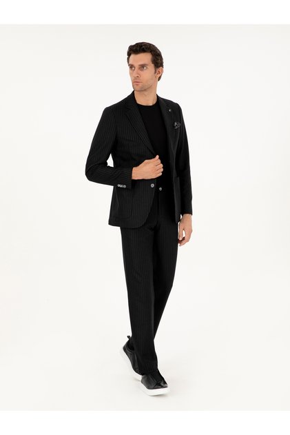Black Slim Fit Cashmere Blended Suit 50296763-Vr046