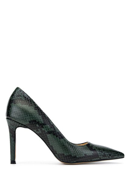 Women's Genuine Leather Green Heeled Shoes