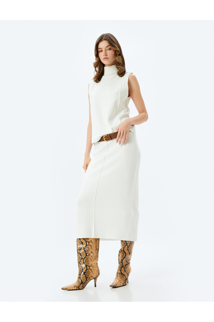 Standard Waist Slim Fit Ribbed Long Pencil Skirt