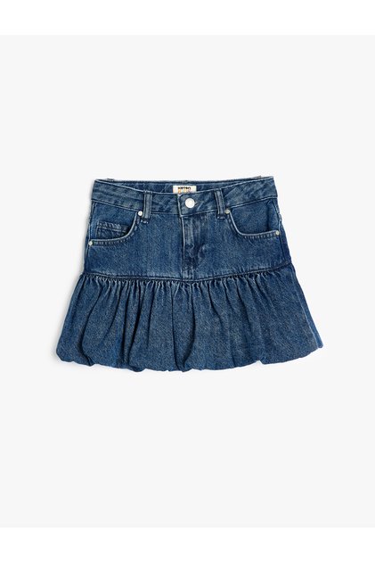 Denim Skirt Pleated Pocket Detailed Cotton