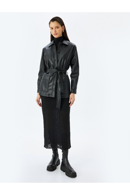 Lined Midi Length Slim Fit Semi Sheer Textured Skirt