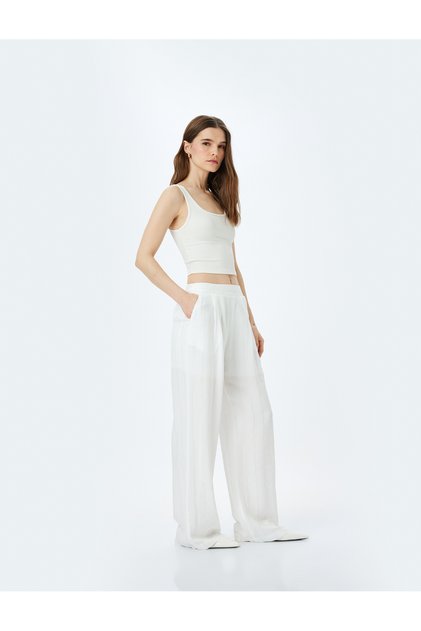 Half Lined Pleat Detailed Viscose Palazzo Trousers