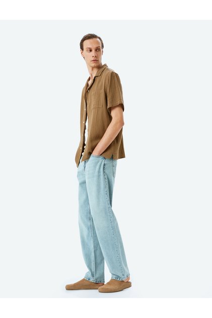 Vintage Straight Loose Jean Trousers Pocket Detailed Cotton