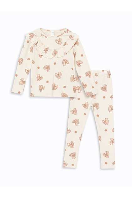 Lcw Kids Crew Neck Girls Blouse and Leggings 2Pcs