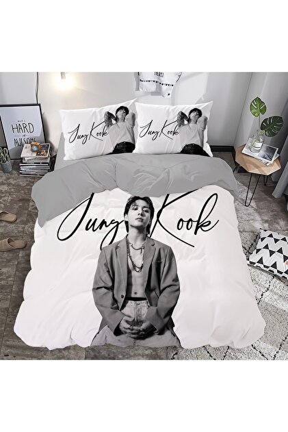 Erays Home Jeon Jungkook 3D Dijital Baskılı Tek Kişilik Çarşafsız