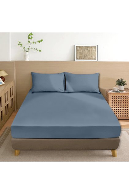 100% Cotton Akfil Flat Sheet Set Double Size 240X260 cm Indigo