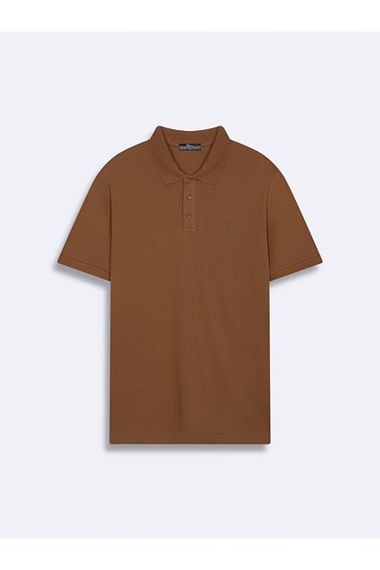 Polo Neck Basic Short Sleeve Regular Brown Color T-Shirt