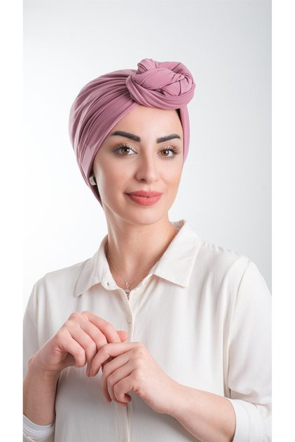 Dusty Rose Practical Ready-made Interlaced Hijab Bonnet Cut Fiber Plain 2111_18