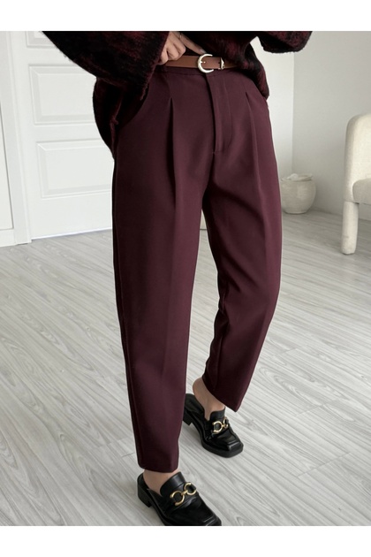 Mürdüm Kemerli Premium Kumaş Pantolon