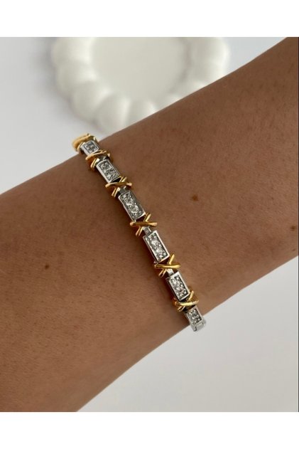 Two Color Special Series Zircon Stone Xoxo Tiffny Waterway Steel Bracelet