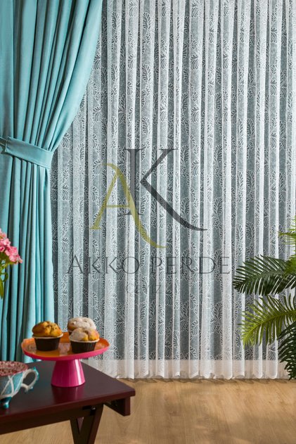 READY TO USE TURQUOISE COLOR PLEATLESS EXTRAFORCED FLAT SEWING PHONE CURTAIN SINGLE WING 9199