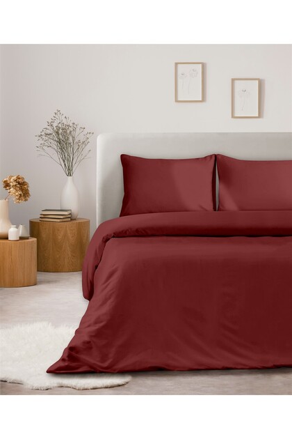 % 100 Pamuklu Akfil Nevresim Seti Tek Kişilik 160x220 Cm Koyu Bordo