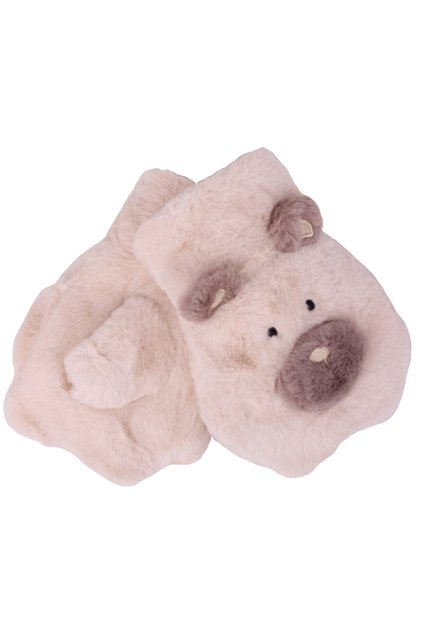 Peluş Çocuk Eldiven 4-6 Yaş Yavru Köpek Patisi Bej Renk Parmaksız Model 0041