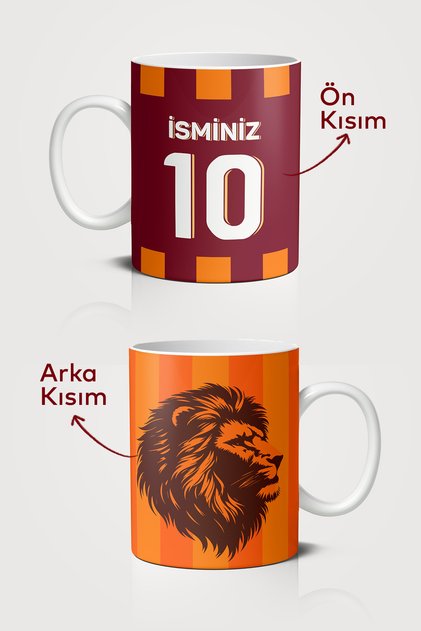 Sarı Kırmızı Aslan Tasarımlı Yeni Sezon Forma Tarafta Kişiye Özel Baskılı Hediye Kupa Bardak