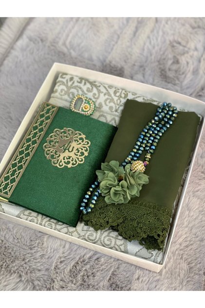 Yeşil Dini Hediyelik,seccade Seti Gelin Bohçası Hediyelik