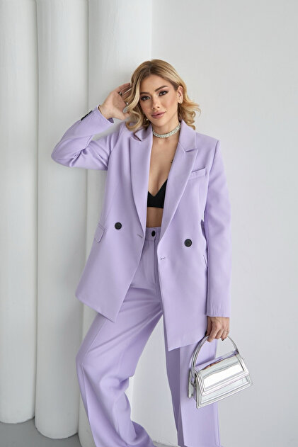 HOEK Women's Lilac Blazer Jacket Palazzo Pants Suit- Trendyol
