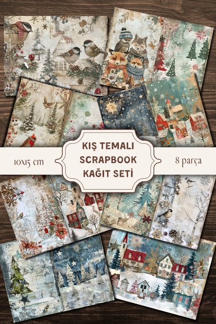 Vintage Kış Temalı Scrapbook Kağıt Seti Bullet Journal ve Scrapbook İçin