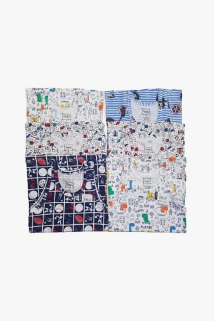 Boy's 6 Pack Mixed Patterned Elastane Printed Undershirt