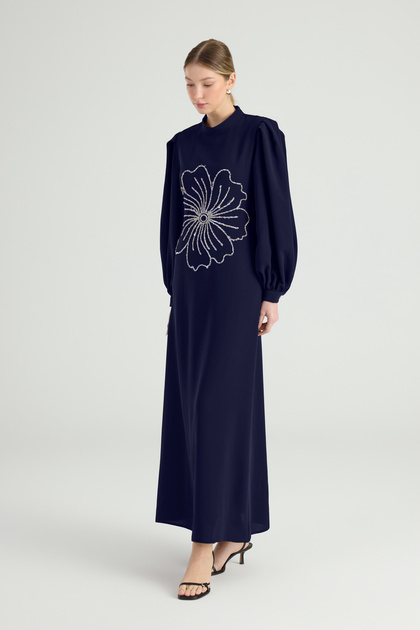 Birgl Bekta Navy Blue Flora Dress- Trendyol