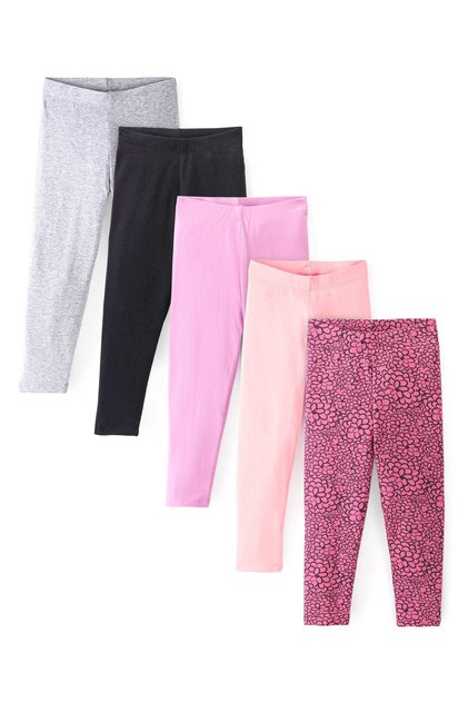 مجموعة من 5 سراويل ضيقة طويلة من مزيج القطن - أسود ووردي ورمادي