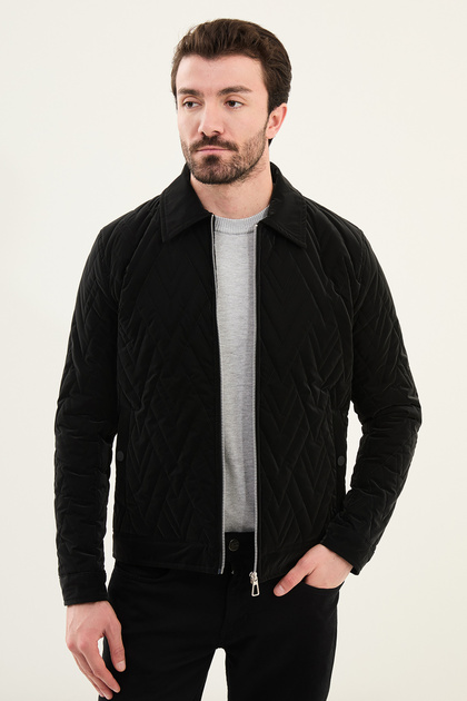 Palton pentru bărbați cu model slim fit, cu rever matlasat, negru - 39634.24K