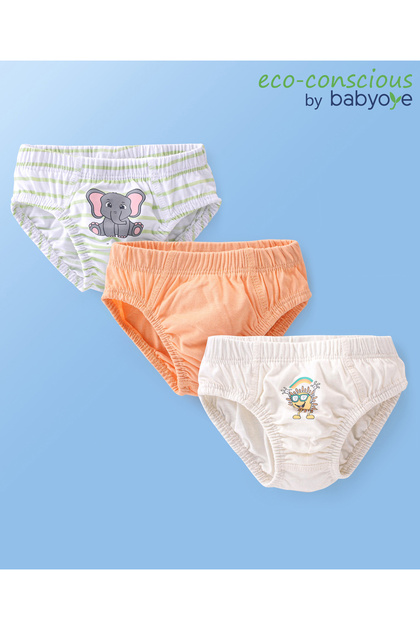 3 Pack 100% Cotton With Antibacterial Finish Briefs Elephant & Sun Print - Multicolor