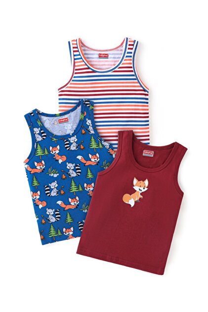 100% Cotton Knit Fox Print Sleeveless Sando Pack of 3 - Multicolor