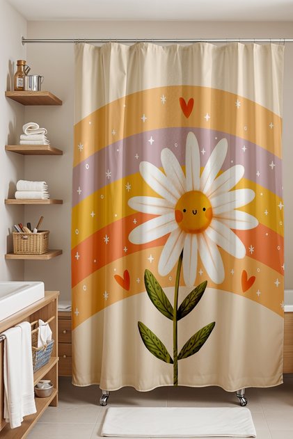 Bathroom Curtain, Cute Daisy Pattern Shower Curtain, Bathtub Curtain 175X200Cm