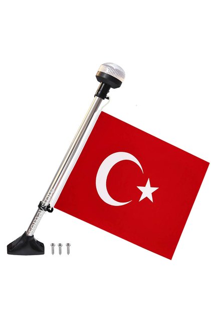 Tekne Işıklı Bayrak Direği Sabit 50cm 30x45cm Bayraklı Siyah 12-24v Led
