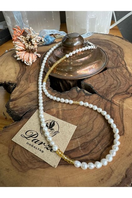Pearl and Yellow Sapphire Natural Stone String Necklace