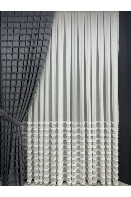 Tulle Curtain with Horizontal Fringe Skirt 1/3 Close Pleat
