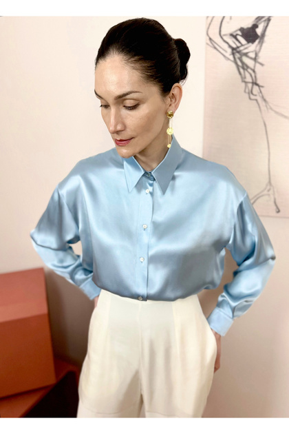 100% İpek saten oversize gömlek