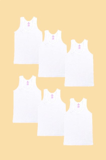 Girl's Ribbed White Thick Strap Undershirt, Pack of 6