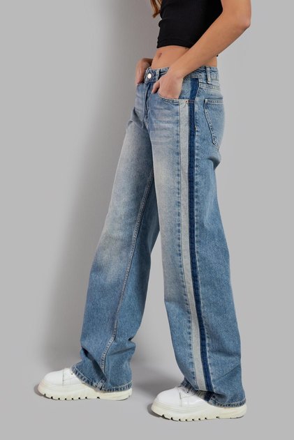 Kadın Kot Rengi 2S584 Straight Fit %100 Koton Yandan Şeritli Denim Jean