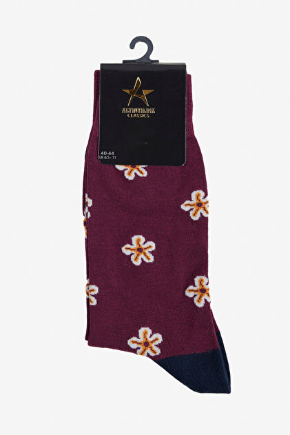 Men's Burgundy-Navy Blue Single Bamboo Socks