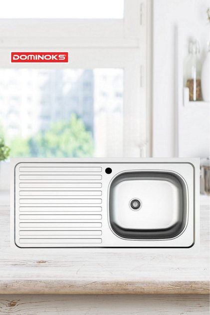 Best100 Tek Göz Düz Tezgah Üstü Krom Evye 50x100cm (SOL)
