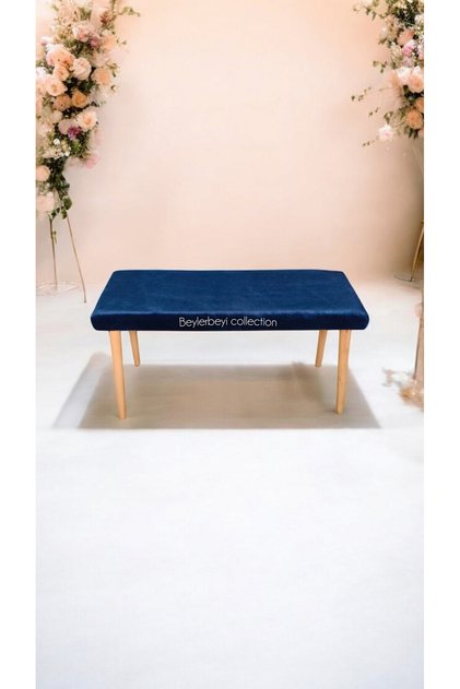 Ahşap Ayaklı Handmade Geniş Oturum Alanlı düz Kumaş Pofidik Puf bench, ayak ucu uzatmalık