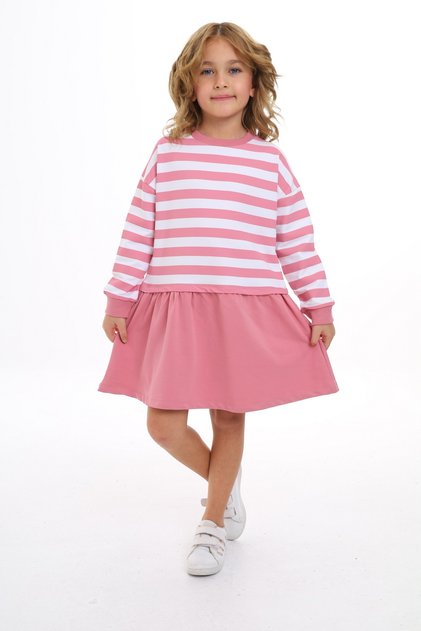 Girl's Crew Neck Striped Dress
