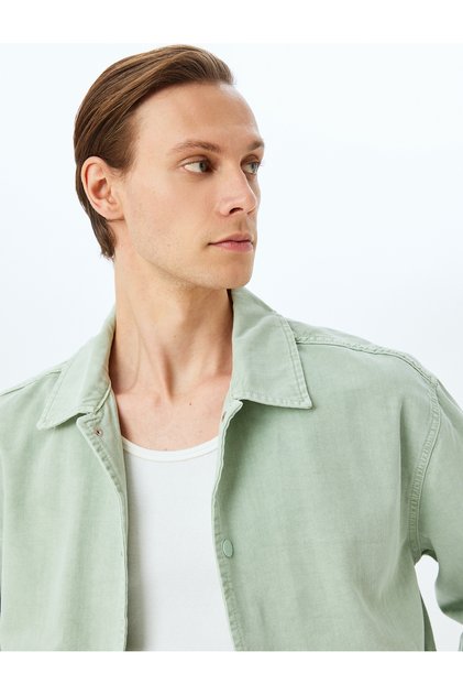 Cotton Denim Jacket with Snap Button Pocket Detail