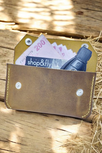 Cy Luna Camel Genuine Leather Men Women Small Clutch Bag Including Name Writing Handmade Unisex Wallet