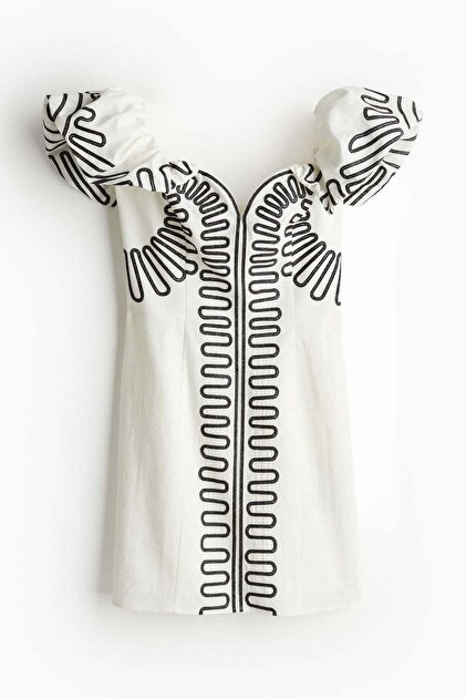 H&M Linen-blend off-the-shoulder dress- Trendyol